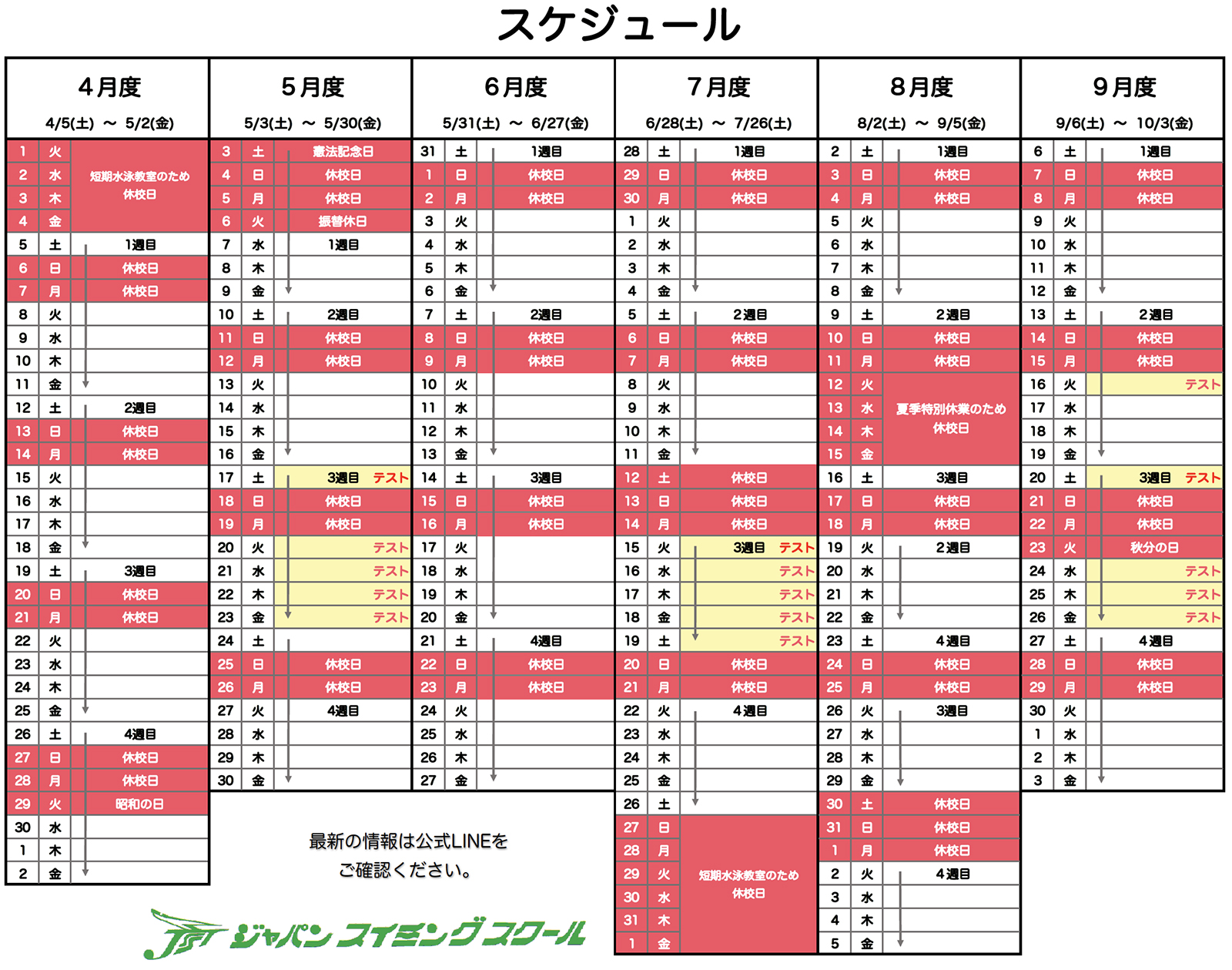 2025年4月〜2025年9月のスケジュール